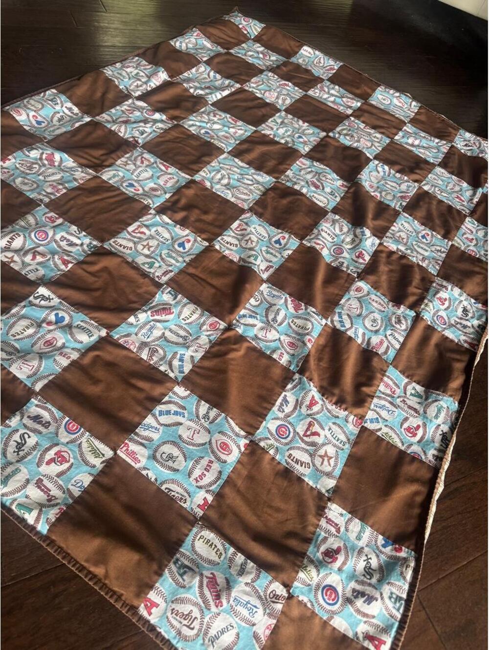 Handmade Retro Pro Baseball Patchwork Reversible Blanket 78 x 54